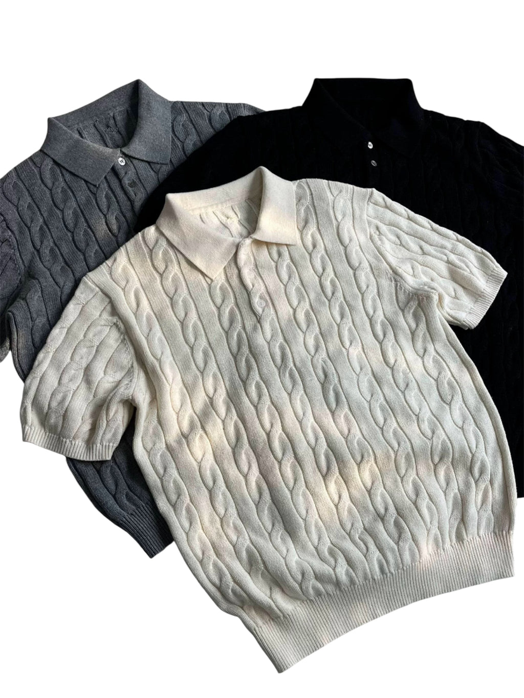 fabré Poloshirt mit Zopfstrick